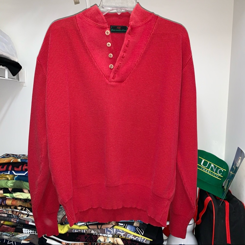 Vintage 80s Abercrombie & Fitch Sweater Mens V Neck Button Up Red Large
